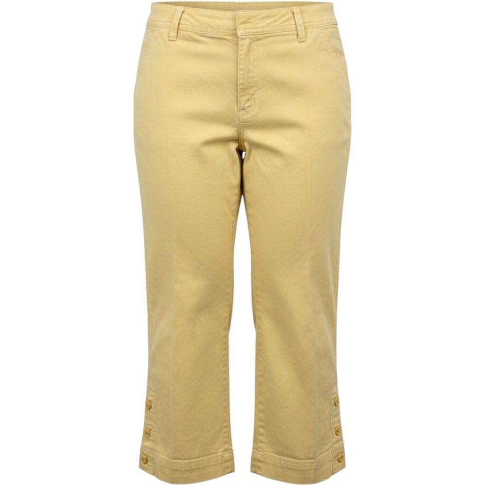 Charter Club Cropped Pants Wms 16 Yellow Button Hem Katherine Fit Preppy Classic